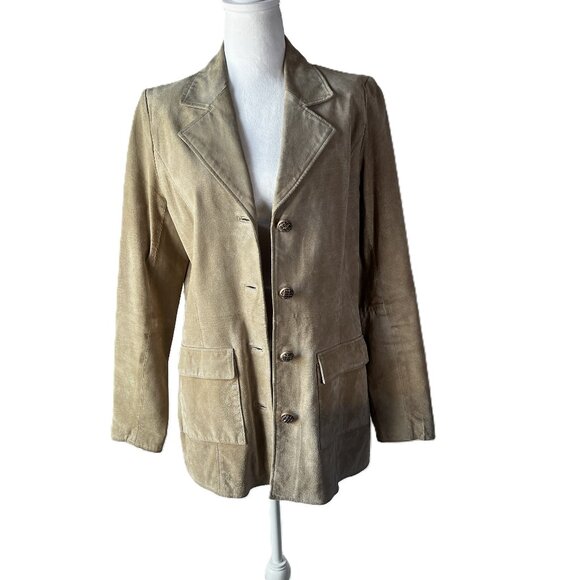 NEW LOOK Edgy Elegance: Quiet Luxury Tan Suede Blazer Flattering & Sophisticated - Picture 1 of 16